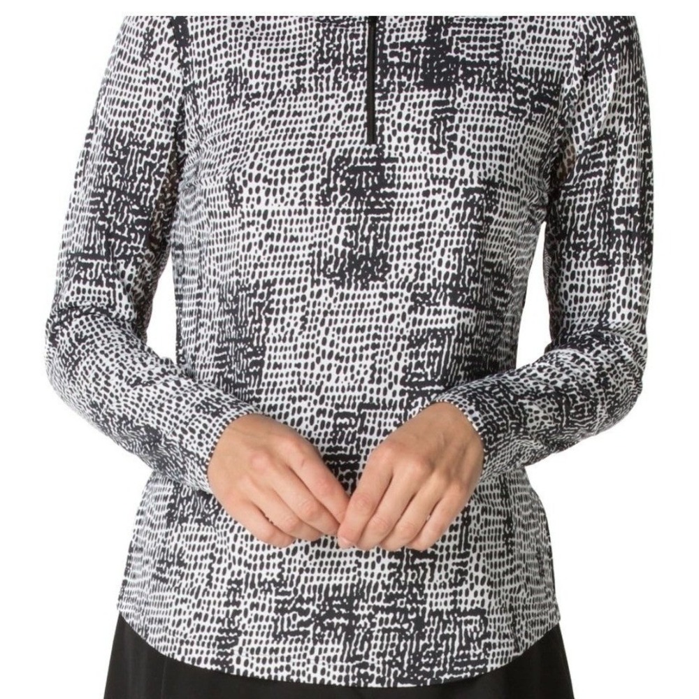 IBKUL Long Sleeve Diane Polo XXL Black White Mock Neck 1/4 Zip Golf Athleisure